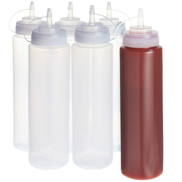 6 Pack 24 oz Plastic Condiment Squeeze Bottles with Caps, Empty Squirt
