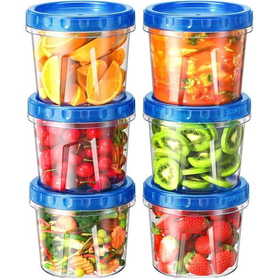 6 Pack 24 oz Plastic Freezer Storage Containers with Leakproof Twist Top Lids, BPA Free Reusable Food Storage, Microwave and Dishwasher Safe Soup Containers