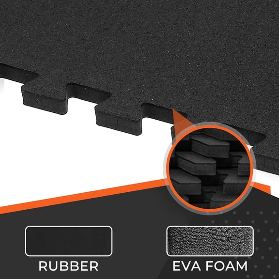 6 Pack 24SqFt Gym Flooring Tiles, 0.4in Thick Black Rubber Top EVA Foam Interlocking | Best Value | Heavy Duty Protective Mat for Home Gym Exercise Equipment