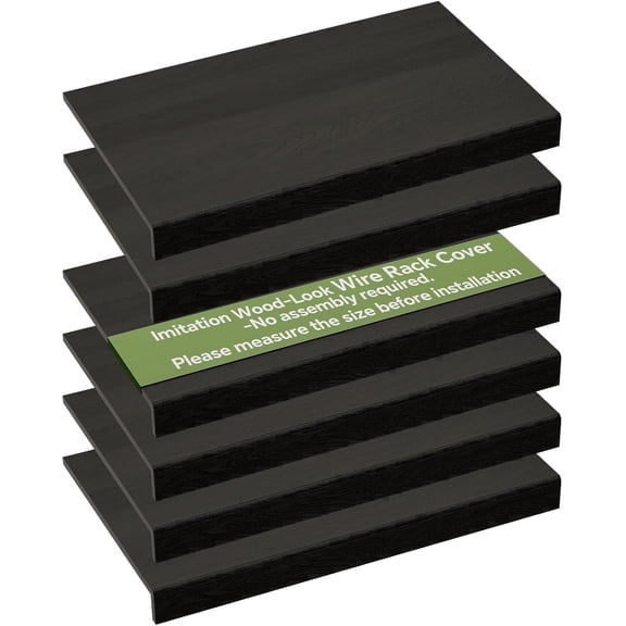 6-Pack 24x16" Wire Rack Covers – Imitation Wood, Easy Install for Pantry, Kitchen & Closet (Black)