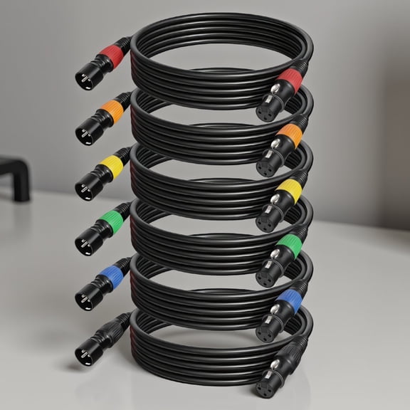 6-Pack 25ft Color-Coded XLR Cables Male to Female, OFC Conductor, for Mixer, Podcast, Stage and Studio