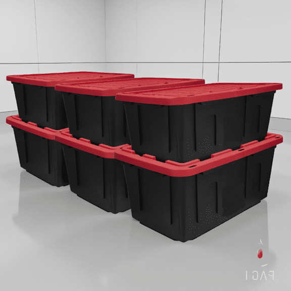 6-Pack 27 Gallon Storage Bins with Snap Lids, Stackable Plastic Containers, Black and Red