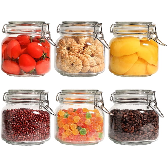6-Pack 27oz Square Glass Pantry Canisters, Aesthetic Food Storage Jars for a Full Makeover, Modular Containers for Coffee, Sugar, Cookies, Snacks & Spices
