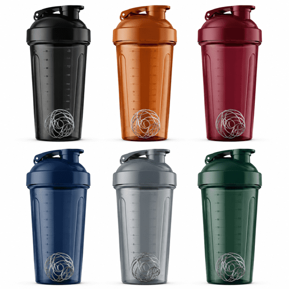 6 Pack 28oz Orange to Green Protein Shaker Cups with Wire Whisks
