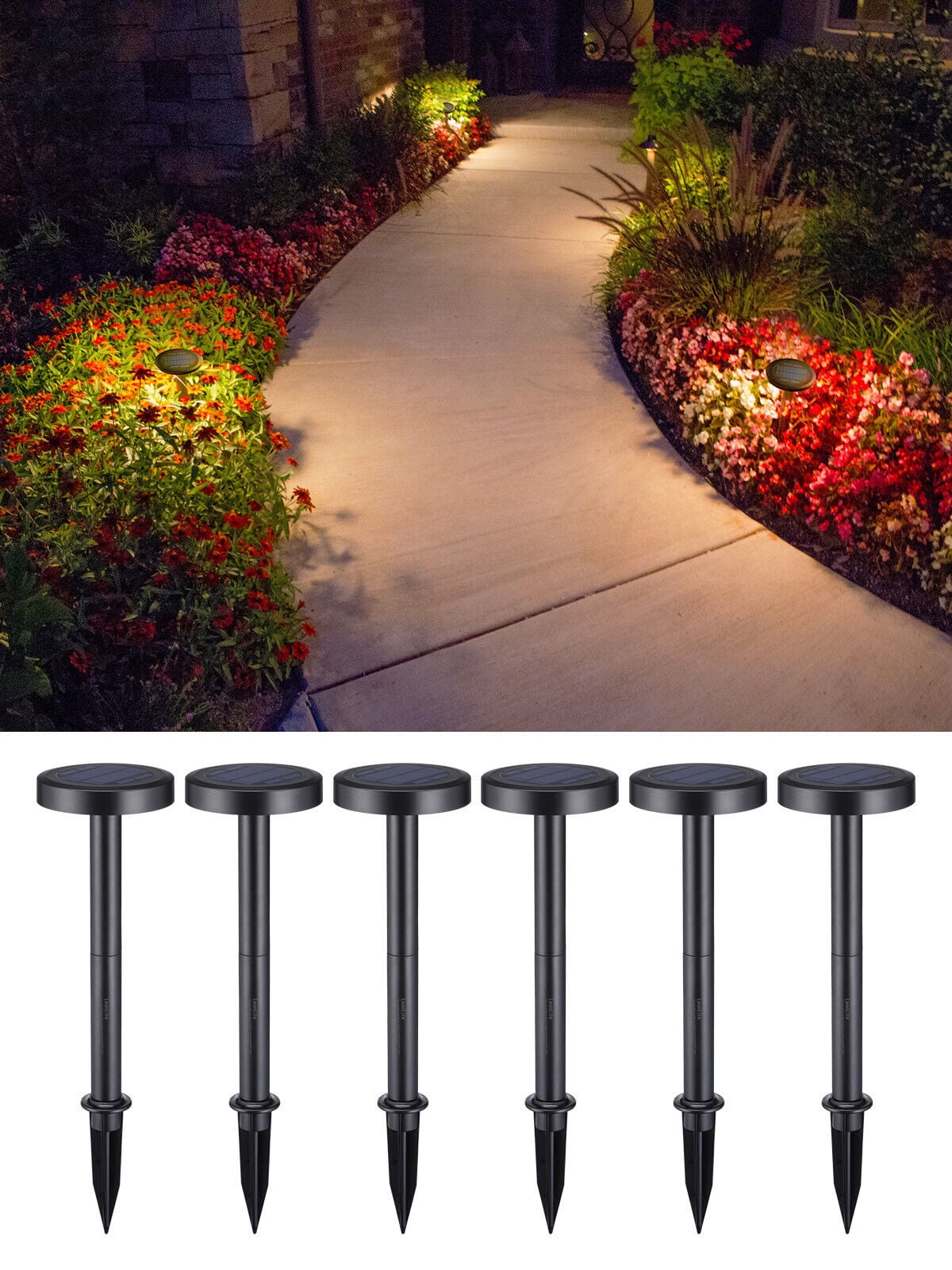 6-Pack Black Solar LED Pathway Lights with Dusk to Dawn Feature