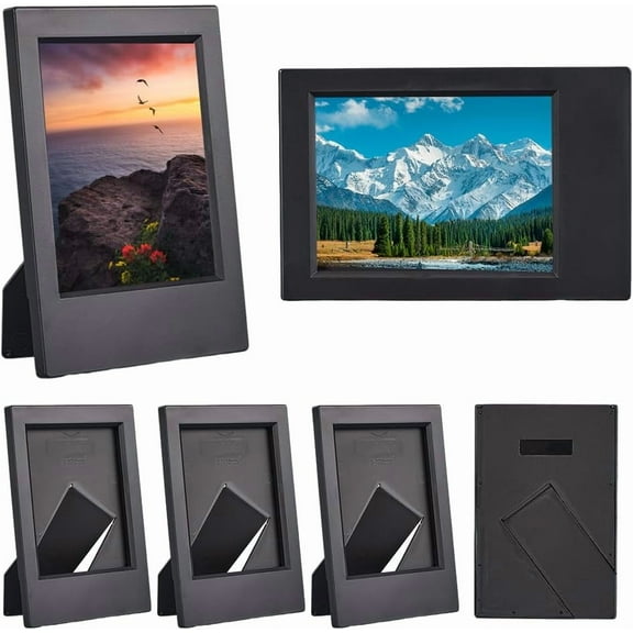 6 Pack 2X3 Inch Black Plastic Picture Frame Mini Film Photo Holder Small Rectangle Classical Plastic Stand Holders Picture Frames with Mat Multi Pack