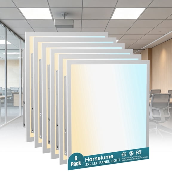 6 Pack 2x2 LED Flat Panel Light, Drop Ceiling Fixture, 9630LM, Selectable 22W-40W and 3000K-6500K, Dimmable 0-10V, for Office, School, Store, Garage, Basement, Library, Studio, Gym