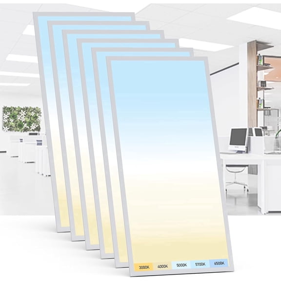 6 Pack 2x4 LED Flat Panel Light 5 Color Temperature 5 Power Adjustable 0-10V Dimming 7700 Lumens 120-277V Commercial Home Ceiling Light