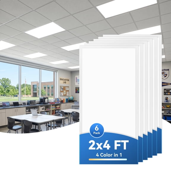 6-Pack 2x4 LED Flat Panel Light Drop Ceiling, 40/50/60W Selectable, Up to 6600LM, 4CCT 3000K/4000K/5000K/6000K Switchable, 0-10V Dimmable, 100-277V, ETL Listed
