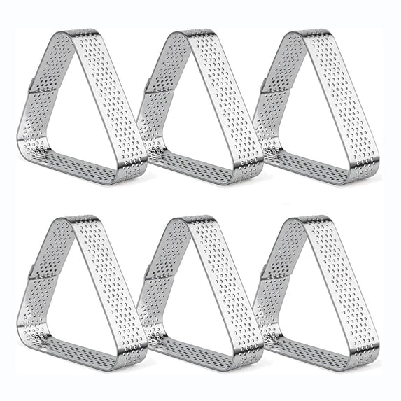 6-Pack 3.15 Inch Perforated Triangle Tart Rings - 430 Stainless Steel Non-Stick Pastry Molds for Baking, Fruit Pie Crust & Mousse Cake Tools