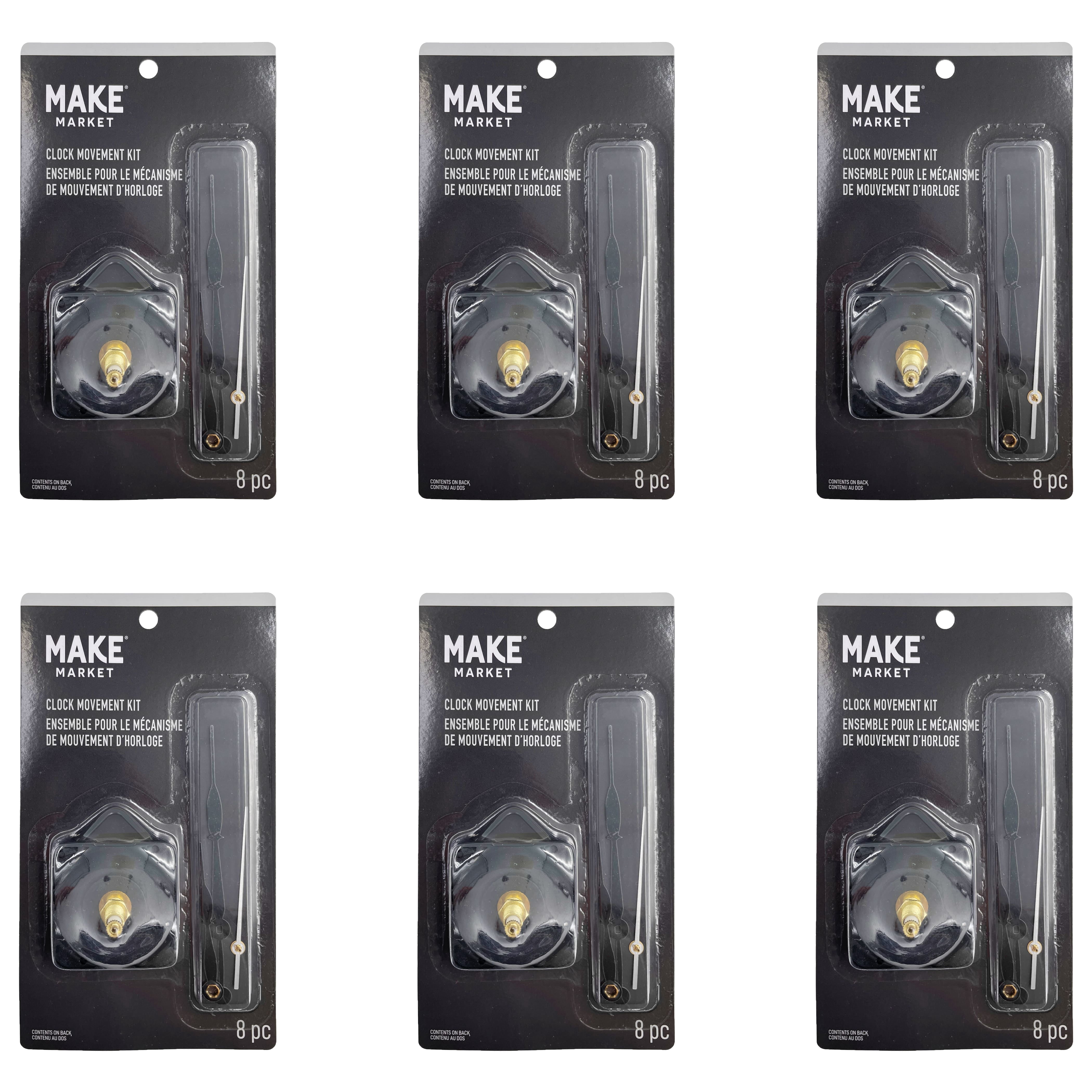 6 Pack: 3/4" Clock Movement Kit with Black Hands by Make Market