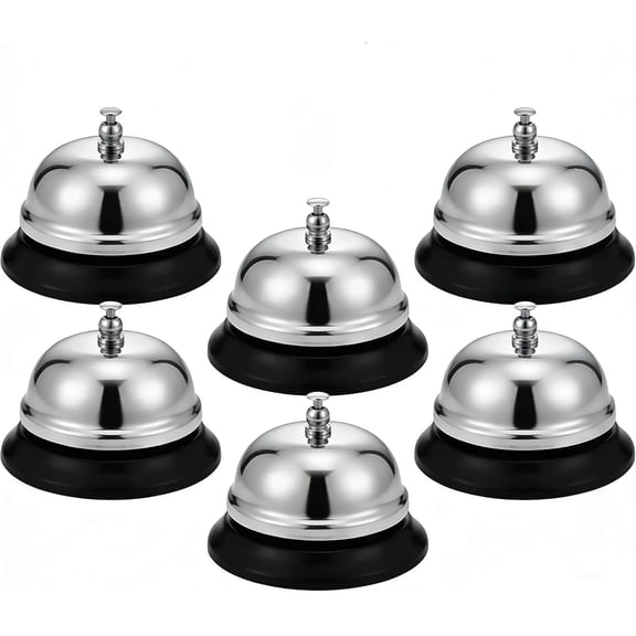 6 Pack 3.4 Inch Chrome Service Call Bells, Loud Clear Ring Desk Bell for Hotels, Schools, Hospitals, Office, Customer Service, Warehouses & Reception Areas