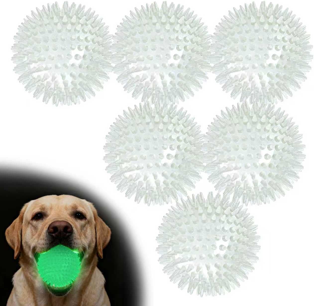 6 Pack 3.5’’ Glow in The Dark Dog Balls - Rubber Squeaky Swimming Pool Balls, Glowing Spiky Dog Fetching & Teething Chew Ball for Medium Large Breeds Indoors & Outdoors