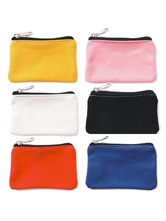 6Pack 35 Inch Canvas Coin Purses, Zipper Small Organizer Pouches for Daily Household Storage