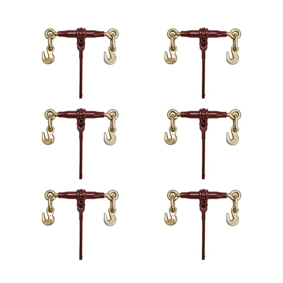(6 Pack) 3/8" - 1/2" Pro Heavy Duty Ratchet Load Chain Binder with with Grab Hooks - 12,000 Lbs Working Load Limit - Heavy Swaged Barrel Cold-Drawn Tubing for Increased Strength