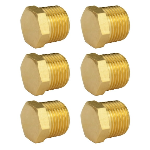 (6 Pack) 3/8 Inch NPT Male Brass Pipe Plug, Brass Outer Hex Thread Socket Pipe Fitting Plug
