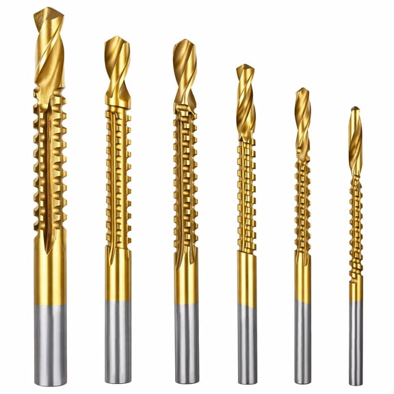 6 Pack 3-8mm Serrated Side Cutting Drill Bit - Titanium Coated HSS Twist Drill Bits Set, Hex Shank Woodworking Tools for Wood Metal Plastic