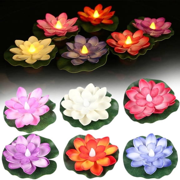 6-Pack 3.94-Inch Floating Led Lily Pads for Ponds and Pools – Floating Pool Lights Warm White Flickering Lights Outdoor Pool Decor, Lily Pad Floating Mat Summer Outdoor Water Decoration