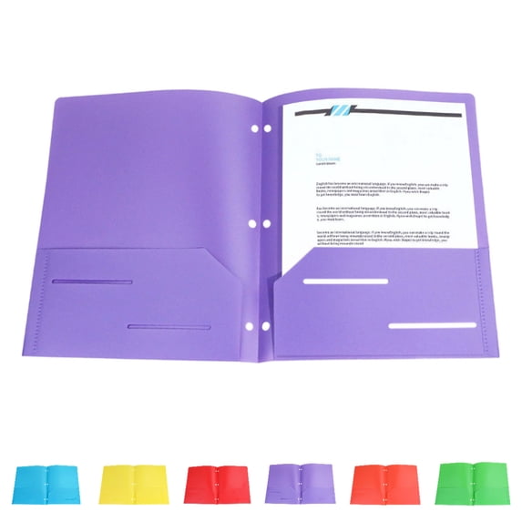 6 Pack 3-Hole Plastic Folders with Pockets, 2 Pocket Folders with Fasteners, Tear-Resistant Plastic Pockets, and Fit Letter Size Paper, Use for S*chool Office Home Business (Purple)