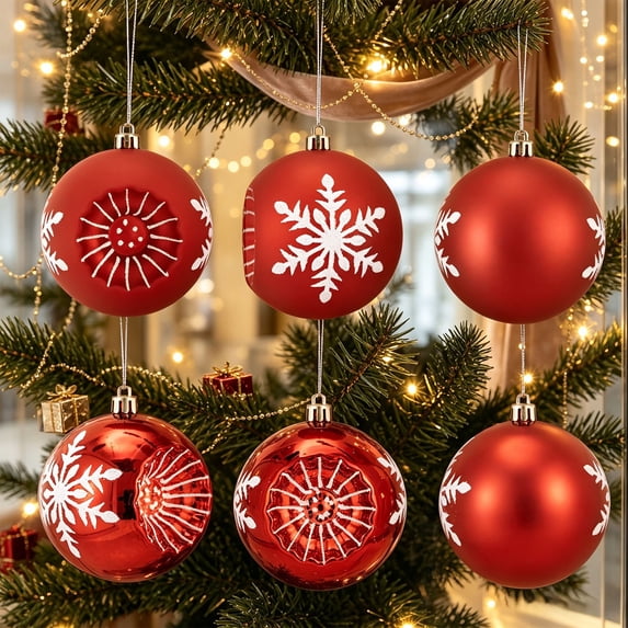 6 Pack 3 Inch Red Christmas Decorative Ball Ornaments, Hanging Pendant Bauble for Xmas Tree Wedding Holiday Party Festival Home Decor