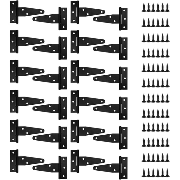6 Pack 3 Inch T Strap Hinges, Shed Door Gate Hinges, Heavy Duty Black Outdoor Tee Hinge for Wooden Fences, Barn Door Gates Hinge for Shed Door Hardware (6, 3 Inch)
