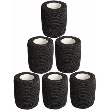 6 Pack 3 Inches Cohesive Bandage Self Adhesive Wrap Elastic Self Adherent Vet Wrap Breathable Self Stick Tape for Wrist, Ankle, Sports, Tatoo Wrap(5 Yards, Black)