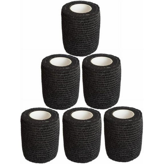 6 Pack 3 Inches Cohesive Bandage Self Adhesive Wrap Elastic Self Adherent Vet Wrap Breathable Self Stick Tape for Wrist, Ankle, Sports, Tatoo Wrap(5 Yards, Black)
