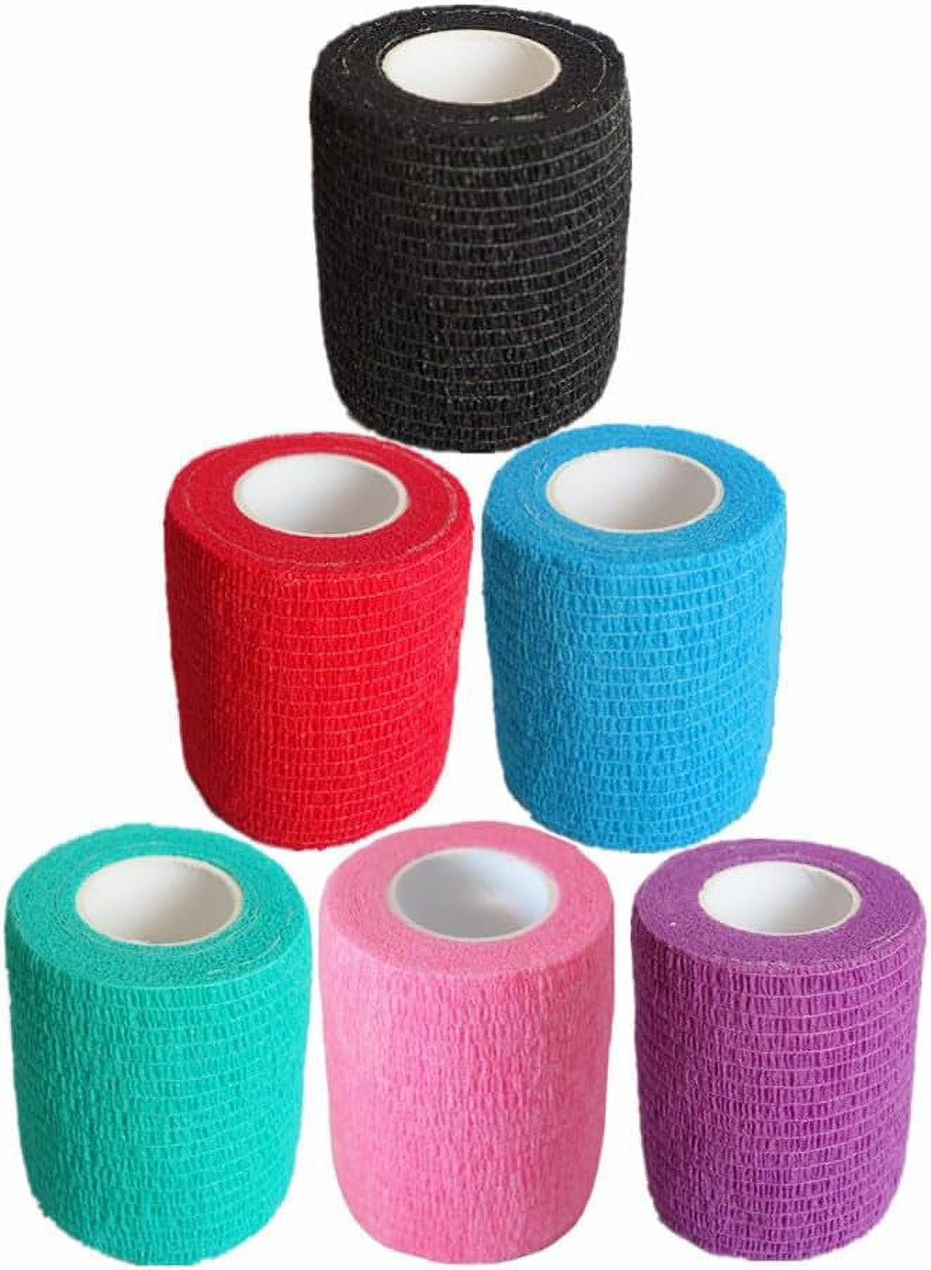 6 Pack 3 Inches Cohesive Bandage Self Adhesive Wrap Elastic Self Adherent Vet Wrap Breathable Self Stick Tape for Wrist, Ankle, Sports, Tatoo Wrap(5 Yards, Multi Colors)