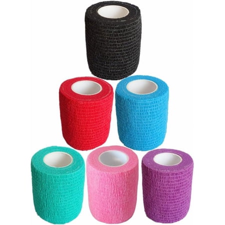 6 Pack 3 Inches Cohesive Bandage Self Adhesive Wrap Elastic Self Adherent Vet Wrap Breathable Self Stick Tape for Wrist, Ankle, Sports, Tatoo Wrap(5 Yards, Multi Colors)