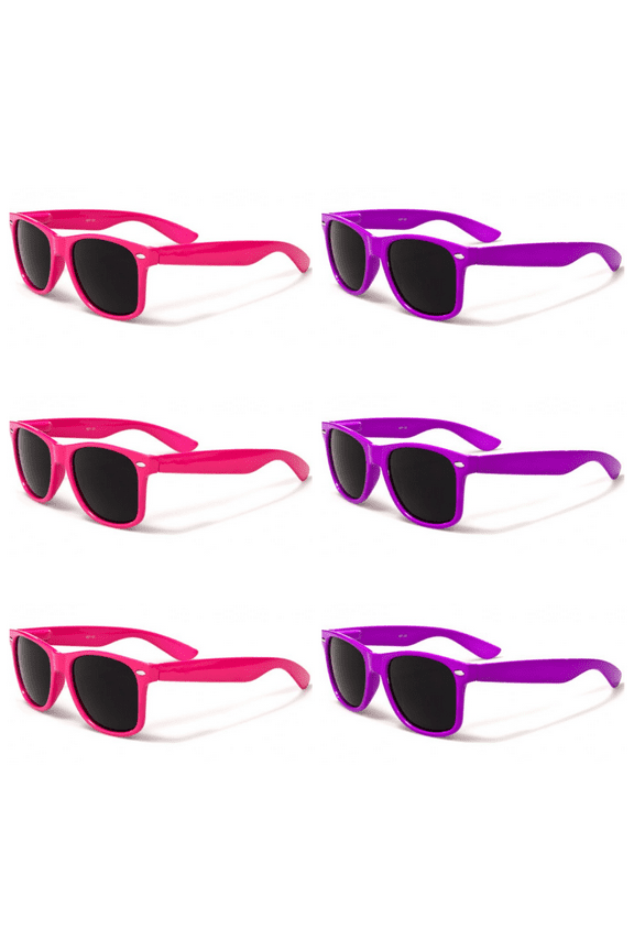 6 Pack 3- Pink & 3- Purple Retro 80's Sunglasses Party Pack Free Shipping
