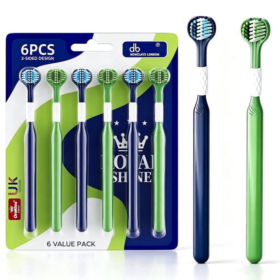 6 Pack Autism-Friendly 3-Sided Adult Toothbrush, High-Density Ultra-Soft Bristles Enveloping Clean, Ergonomic Non-Slip Handle for Limited Grip, Gentle Deep Cleaning for Sensitive Gums, Special Needs
