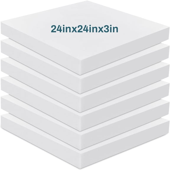 6 Pack 3" X 24" X 24" Upholstery High Density Foam Cushion White Replacement Cushion or Commercial Use Stuffing Craft Foam Couch Chair Padding DIY Projects