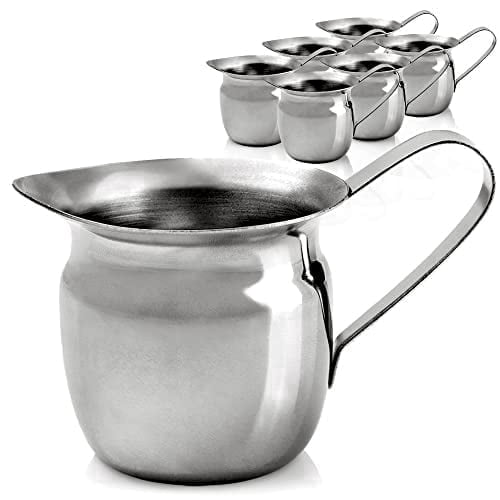 [6 Pack] 3 oz Creamer Pitcher - Stainless Steel Bell Creamers, Mini Cup Container for Serving Milk, Coffee Cream, Salad Dressing, Maple Syrup, Sugar, Espresso Machine for Restaurant, Cafes, Home Use