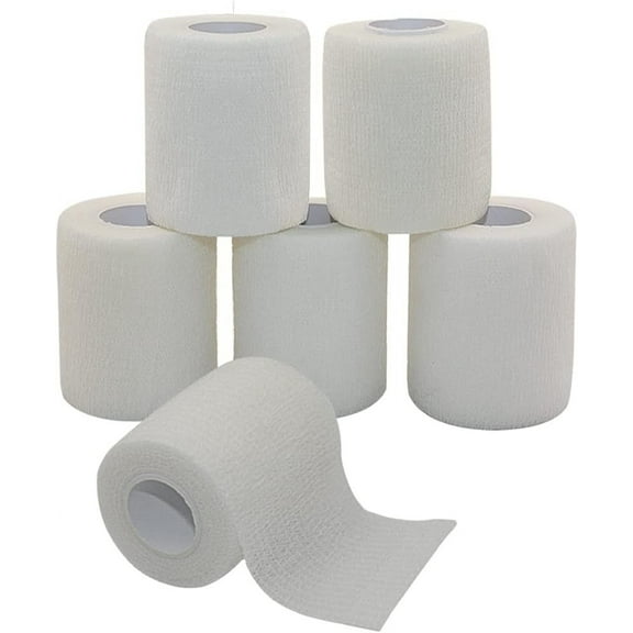 [6 Pack-3"x5Yards] Self Adhesive Bandage Wrap,Athletic Tape,Sports Tape,Wrist and Ankle Wrap Tape,Cohesive Bandage for Vet Tape(White)