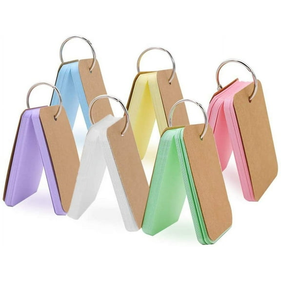 6 Pack 300 Easy Flip Flash Cards Blank Study Cards Revision Cards with Binder Ring Multicolor Kraft Paper Scratch Memo Note Pads/Index Cards/DIY Greeting Card/Bookmark, 5.5 x 9 cm