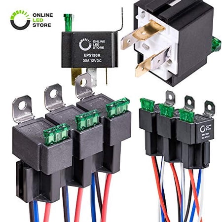 ONLINE LED STORE 6 Pack 4-Pin 12V Bosch Style Fused Relay Switch Kit [Interlocking Harness Socket Holder] [14 AWG Hot Wires] [SPST] [30 Amp] 12 Volt Automotive relays with Fuse for Auto Cars