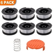6-Pack 30ft .065 String Trimmer Line Replacement Spool for Black+Decker AF-100 Weed Eater Line Spool with Automatic Feed System 6Spool + 1Spring + 1Cap