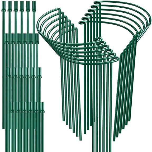 6 Pack 32 or 16 inch Adjustable Plant Support Stakes, Heavy-Duty Half Round Peony Support, Garden Plant Stakes Cage for Outdoor Plants, Peony, Tomato, Hydrangea, (16In Support +16In Extension Tubes)