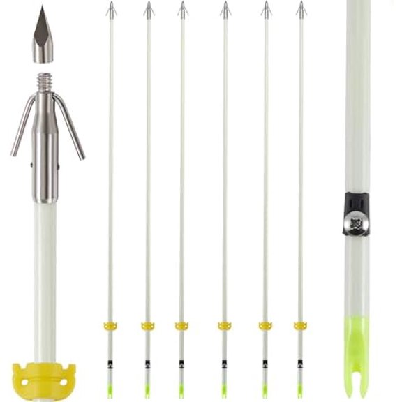 6 Pack 32 inch Bowfishing Arrows Luminous with Broadheads and Safty Slides Bowfishing Bow for Compound Bow Recurve Bow Fishing Hunting$$Other