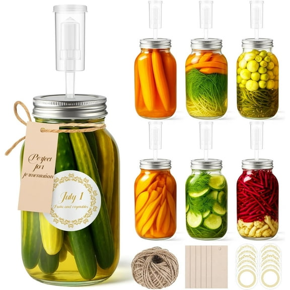 6 Pack 32 oz Fermentation Jar Mason Jars with Lids 0.95 Liter Fermentation Kit with Airlocks Sticker Tags and Ropes for Fermenting, Pickling, Canning, Mead Making
