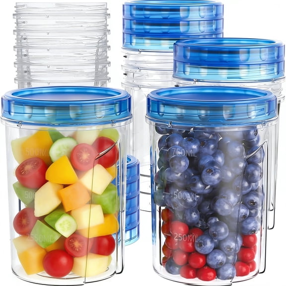 6 Pack 32 oz Food Storage Containers with Blue Twist Lids, BPA Free Leakproof, Reusable Plastic Meal Prep Containers Microwave Freezer Dishwasher Safe