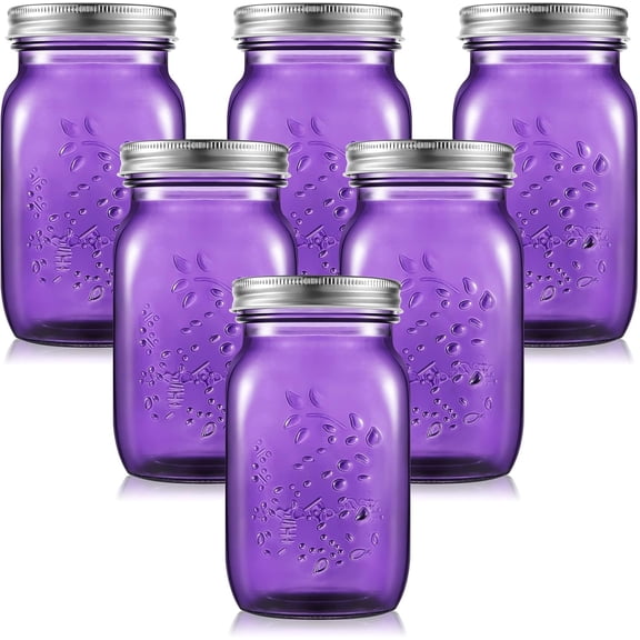 6 Pack 32 oz Mason Jars with Lids Wide Mouth Colored Canning Jars Glass Container for Storage Canning Fermenting Pickling DIY Crafts Decoration Dishwasher Not Allowed (Purple)