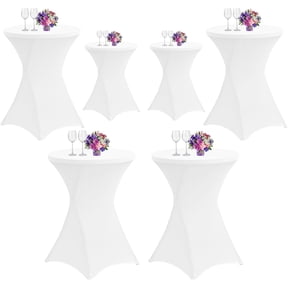 6 Pack 32x43 Inch Spandex Cocktail Table Covers, High Top Table Cloths, Fitted Highboy Stretch Cocktail Tablecloth for Round Tables, Stretch Table Cover for Party, Bar, Wedding, Banquet(White)