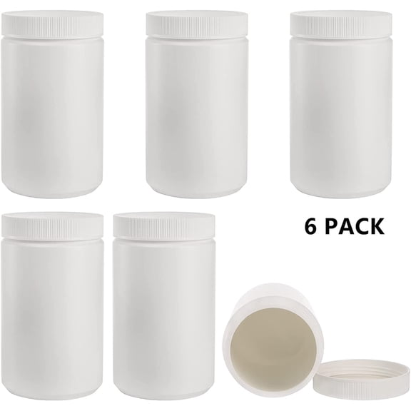 6 Pack 33 Oz Plastic Mason Jars, 1 Quart Ice Cream Containers with Screw Top Lid, Plastic Freezer Jar Reusable Storage Food Canister for Yogurt, Soup, Hot or Cold Food, Salad, Butter (White)