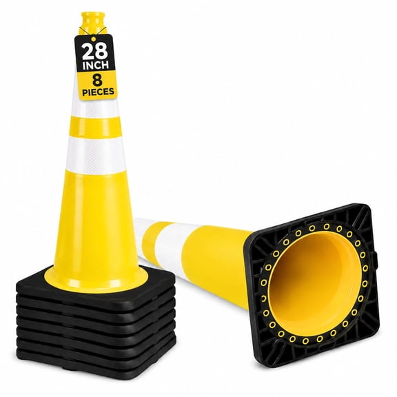 6 Pack 36 Inch Traffic Delineator Cones with Water-Fillable Base, Orange Reflective Safety Delineator Posts for Construction, Parking Lots, Road Traffic Control & Crowd Management