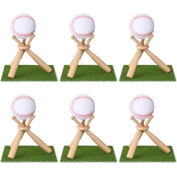6 Pack/36 Pcs Baseball Party Table Decorations Set Includes Baseball Display Stand Holder, Mini Stress Relief Baseballs and Display Grass Mats, Centerpiece for Sports Fan Table Decor Gift