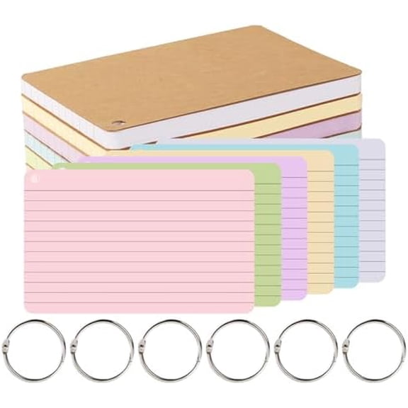 6 Pack 360 Pcs Lined Index Cards 5 x 8 Inches, Assorted Colored Flash Cards with Ring, Lined Note Cards Study Flashcards for School, Office, College$$Office