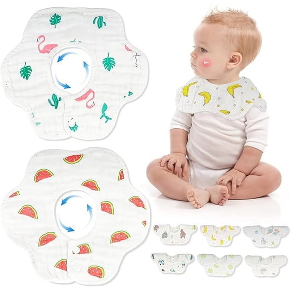 6-Pack 360° Rotate Organic Cotton Baby Bibs, Newborn Muslin Bibs for Teething Drooling, Unisex Toddler Bibs, Super Soft Absorbent Baby Bibs For Boys Girls
