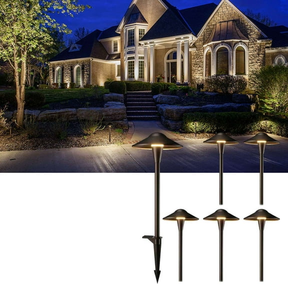 6 Pack 5CCT Low Voltage Landscape Pathway Lights, 5W LED Landscape Path Light, 1800K/2700K/3000K/4000K/5000K Selectable, Aluminum, Oil Rubbed Bronze