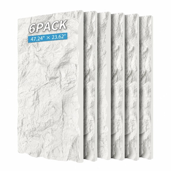 6-Pack 3D Faux Stone Wall Panels 47.2" x 23.6" Lightweight Waterproof Decorative Wall Covering, Wainscoting Panel for Indoor Home & Commercial